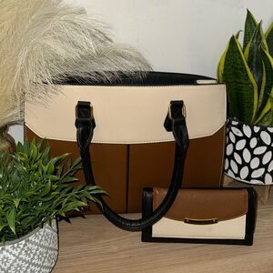 Brown and black purse with matching wallet